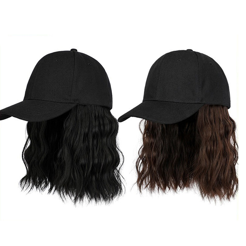 Women Baseball Cap Wig Hairpiece with Short Curly Hair Adjustable Casual Hat