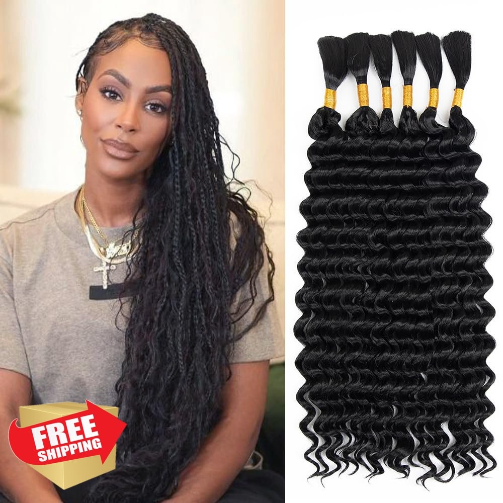 FYIMUYI Deep Wave Bulk Hair 22 Inch 6 Bundles #1B