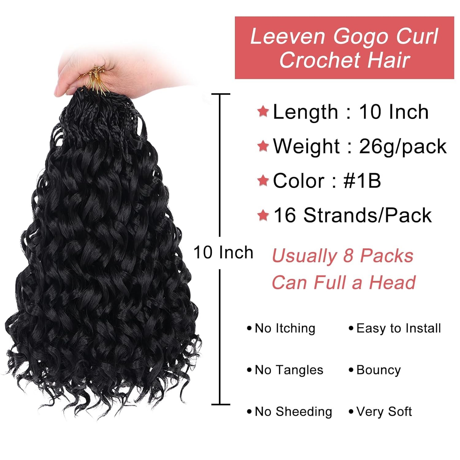 Gogo Curl Crochet Hair 10 Inch 8 Packs Black Ocean Wave Crochet Hair Pre Looped