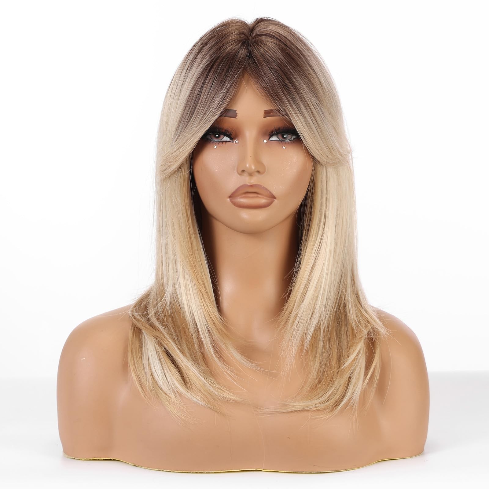 Mixed Blonde Wig with Curtain Bangs Medium Length Layered Hair Wig for Women …