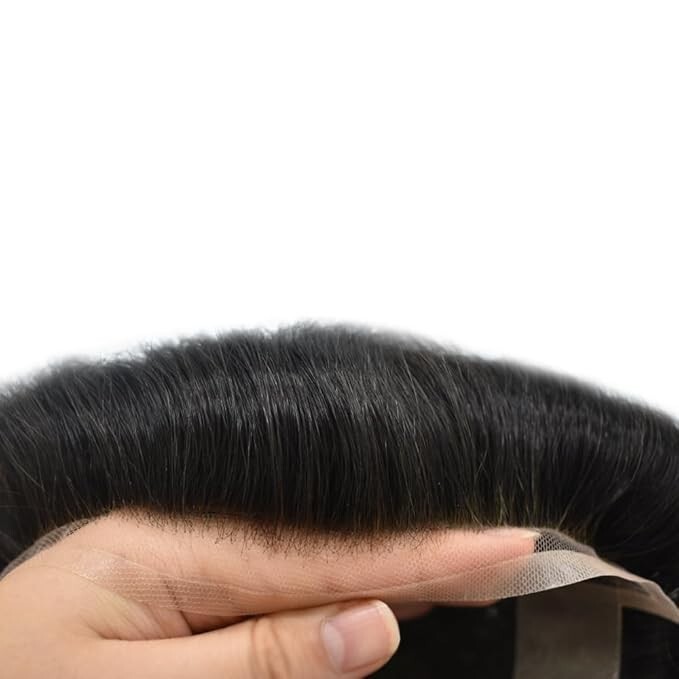 LYRICAL HAIR Toupee For Men French Lace Front Human Hair Hairpiece 7 * 10″, 1B#