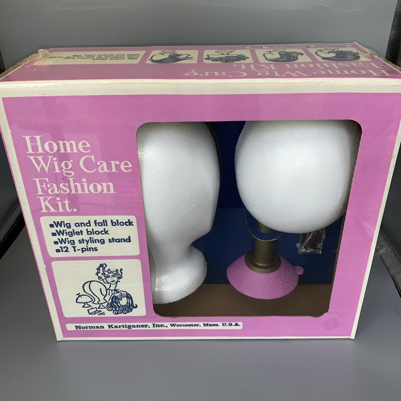 Home Wig Care Fashion Kit. Wig With Box And Norman Kartiganer Stand (CT) New