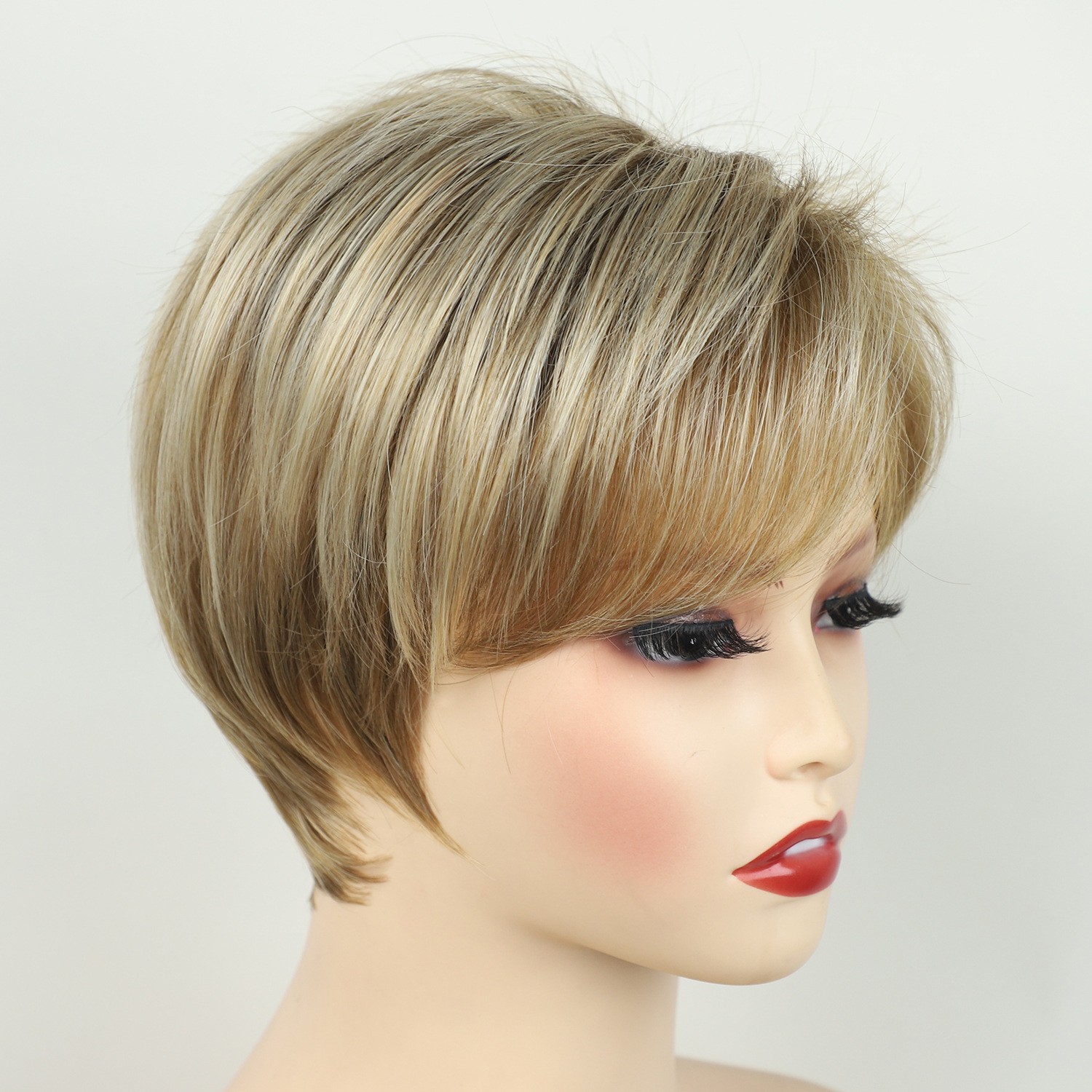 Women’s Short Layered Blonde Mix Synthetic Wig with Bangs for Daily Wear