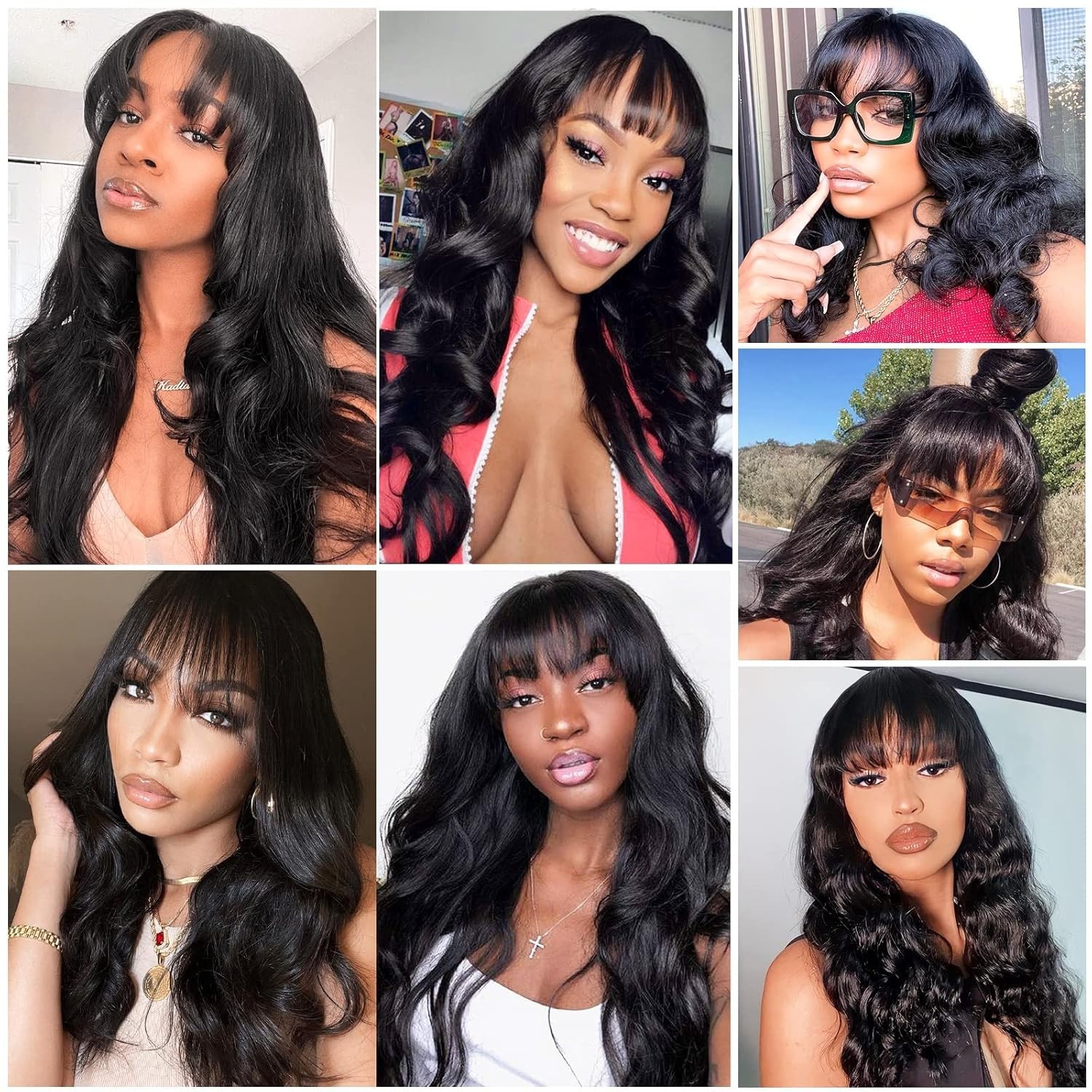 Body Wave Wigs with Bangs Human Hair Wigs for Black Women None Lace Front Wigs