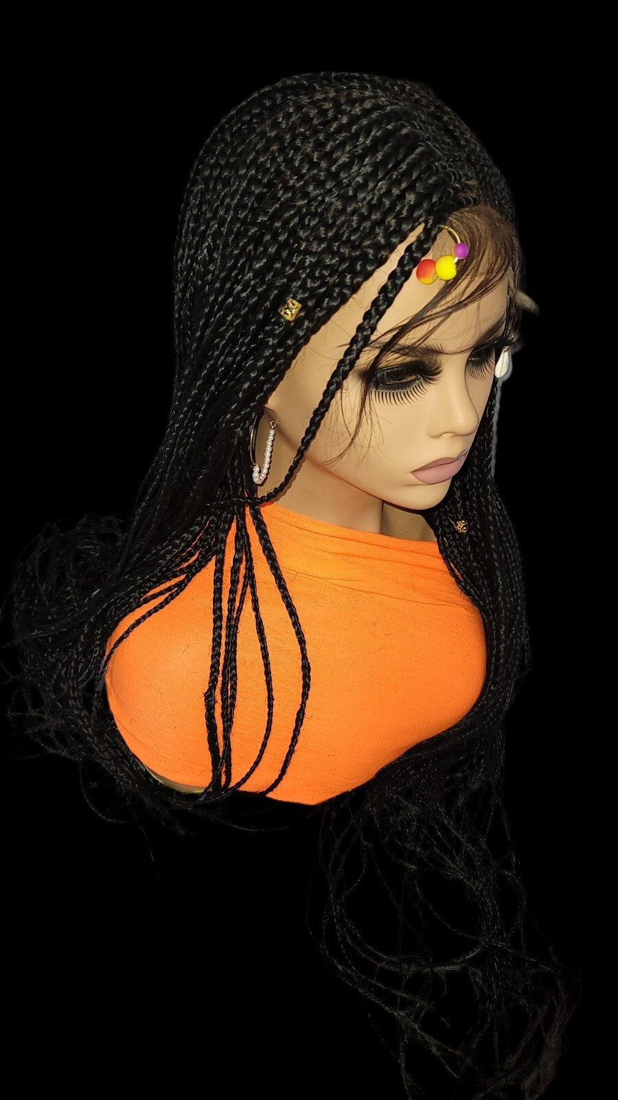 Braided Wig Cornrow Box Braids Jet Black Full Lace Glueless Handmade 24″