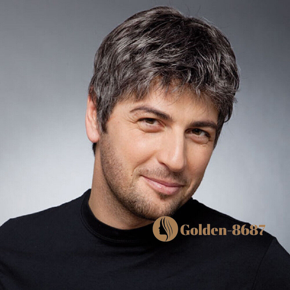 Men Short Black Brown Hair Wigs Synthetic Costume Daily Natural Cosplay Party US