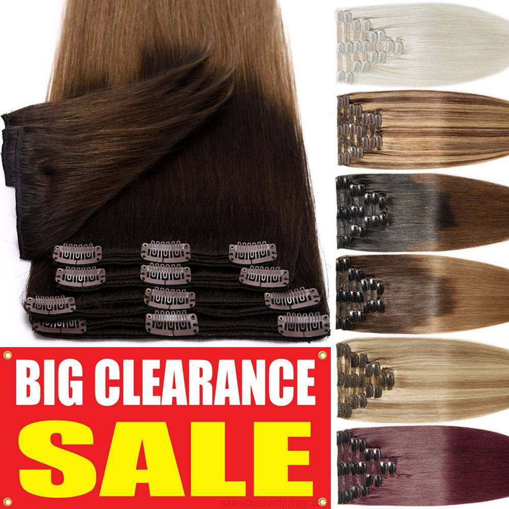 Brazilian Thick Clip In Double Weft Full Head 100% Human Hair Extensions Remy US