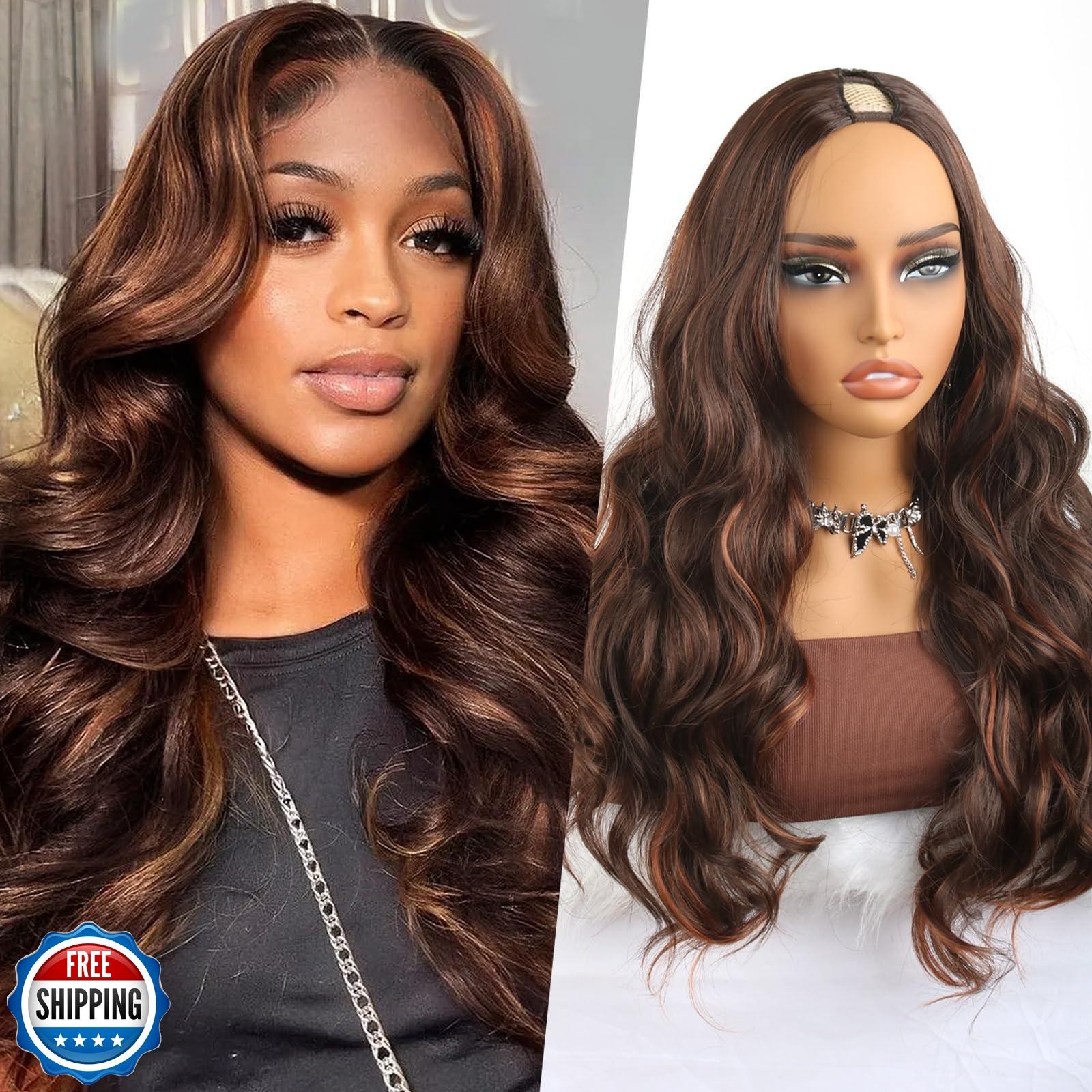 Mayouda V Part Wig Long Body Wavy Upgrade U Part Synthetic Hair for Black Wom