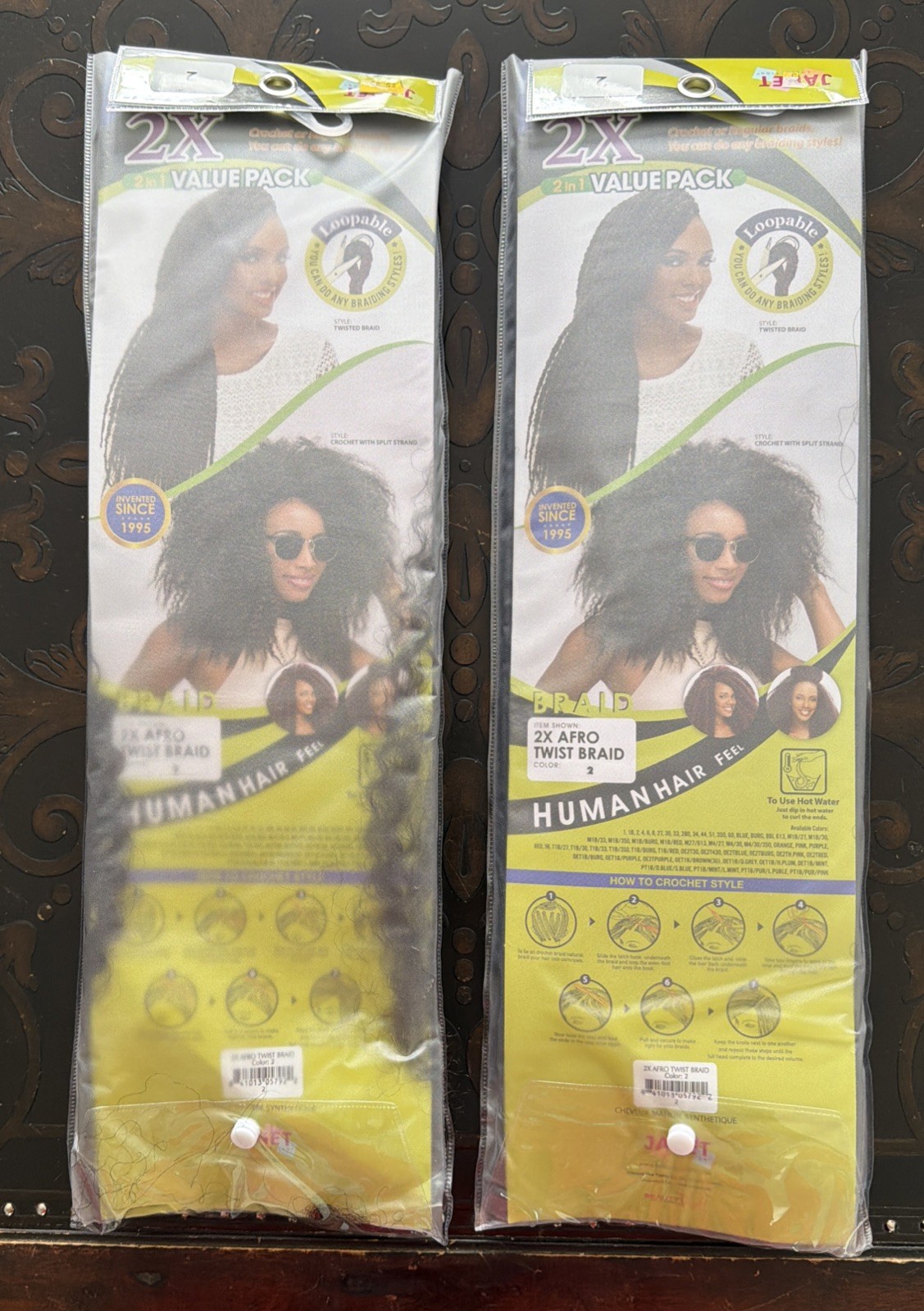 Janet Collection Hair Kanekalon 2x Afro Twist Braid Color 2 Original Marley + 1x