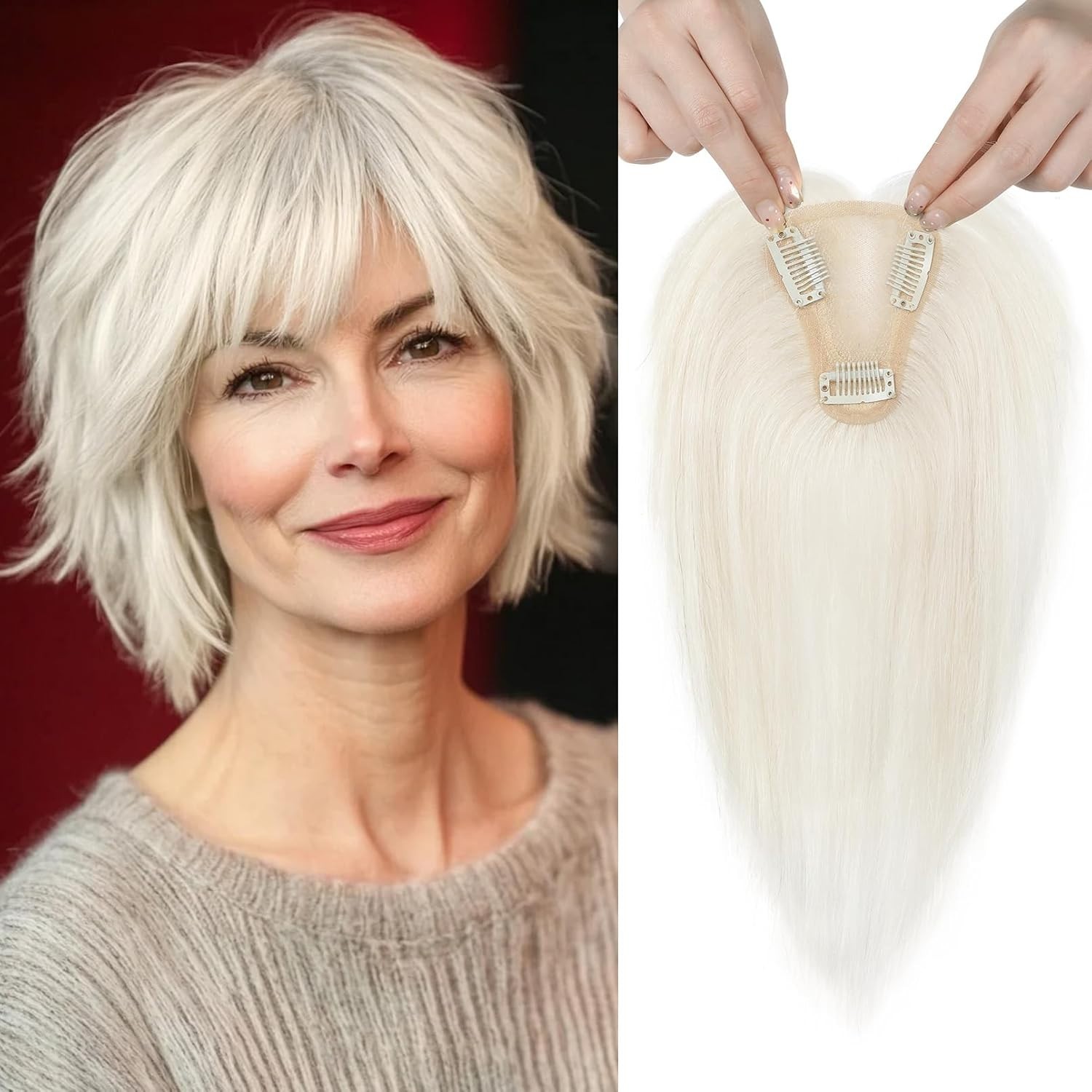 White Blonde 10in 100% Human Women Hair Topper