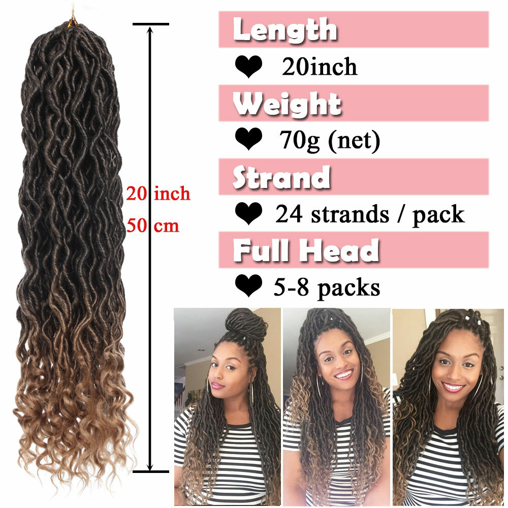 US Goddess Locs Deep Curly Faux Locs Dreadlocks Crochet Braids Hair Curly Ends