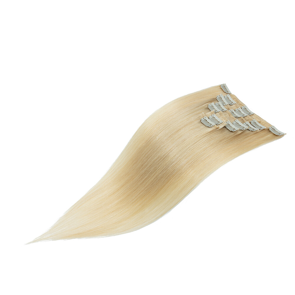 AAAA Bleach White Clip In Real Human Hair Extensions 8″-24″ 8PCS Full Head 100g