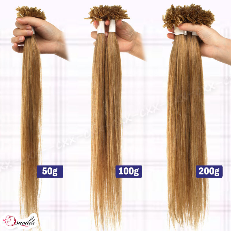 100G Pre Bonded Glue U Nail Tip Keratin Fusion Remy Human Hair Extensions 200PCS