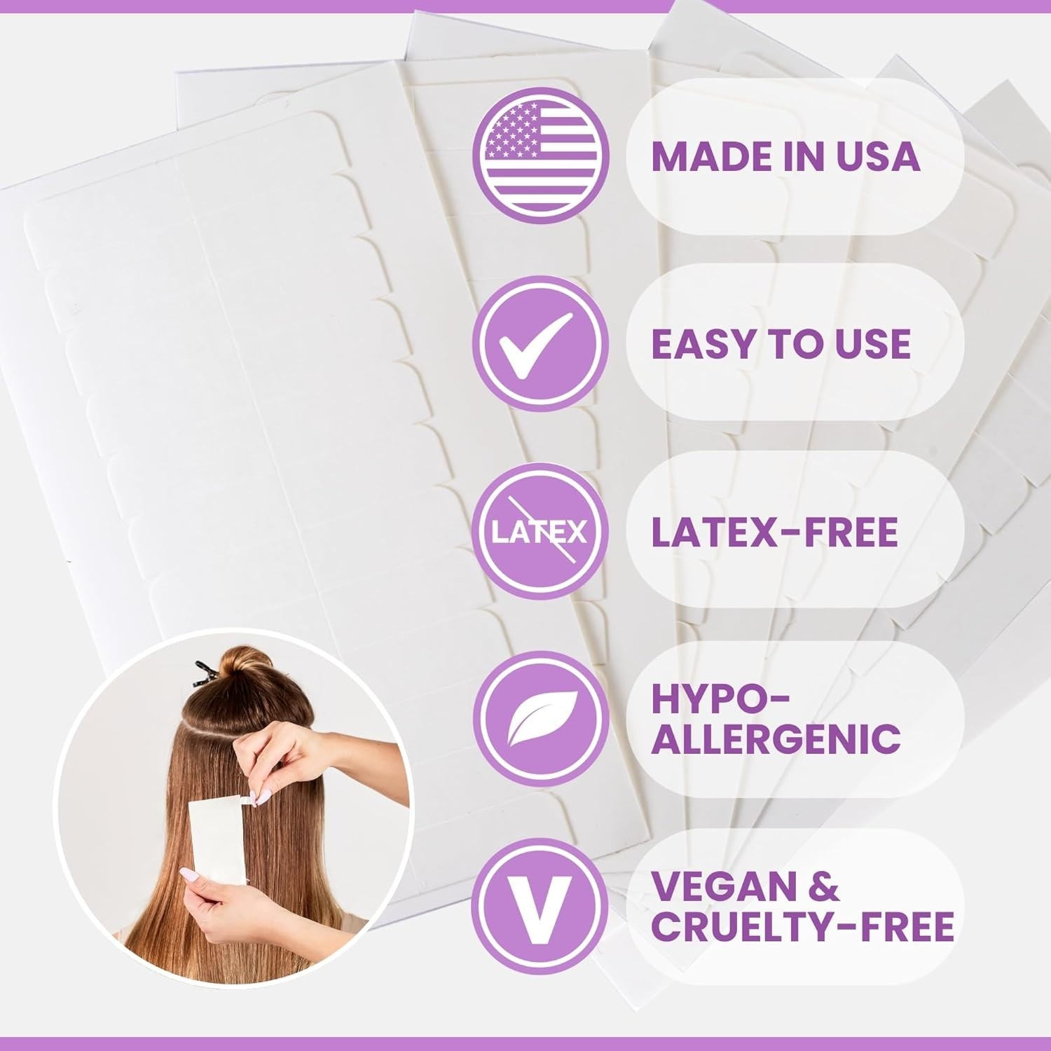 Double-Sided Hair Extension Tape – 72 Tabs with Medical Grade Adhesive, USA Made