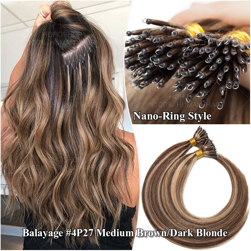 200S Micro Loop Nano Ring 100% Remy Human Hair Extensions Pre Bonded Beads I-Tip