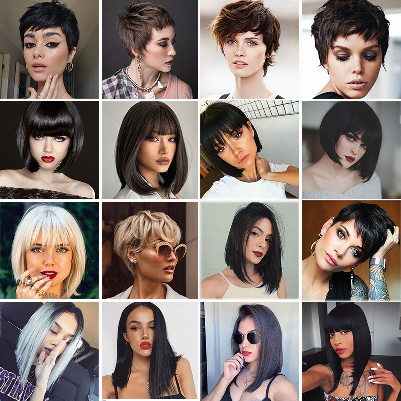 12″+ Women Short Bob Synthetic Lace Front Wig Baby Hair Silky Straight Black US