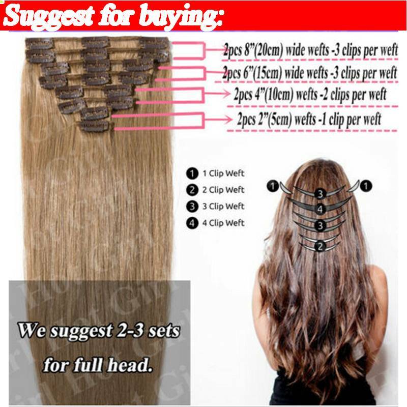 USPS Soft Remy Human Hair Clip in Real Human Hair Extensions Full Head Highlight
