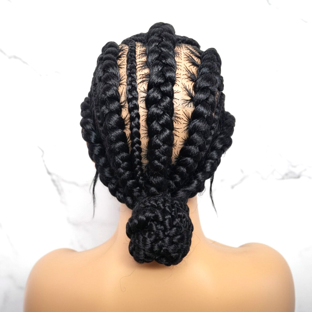 Bun Braided Wig. Natural Brush Cornrow Braids. Full Lace with Baby Hair.