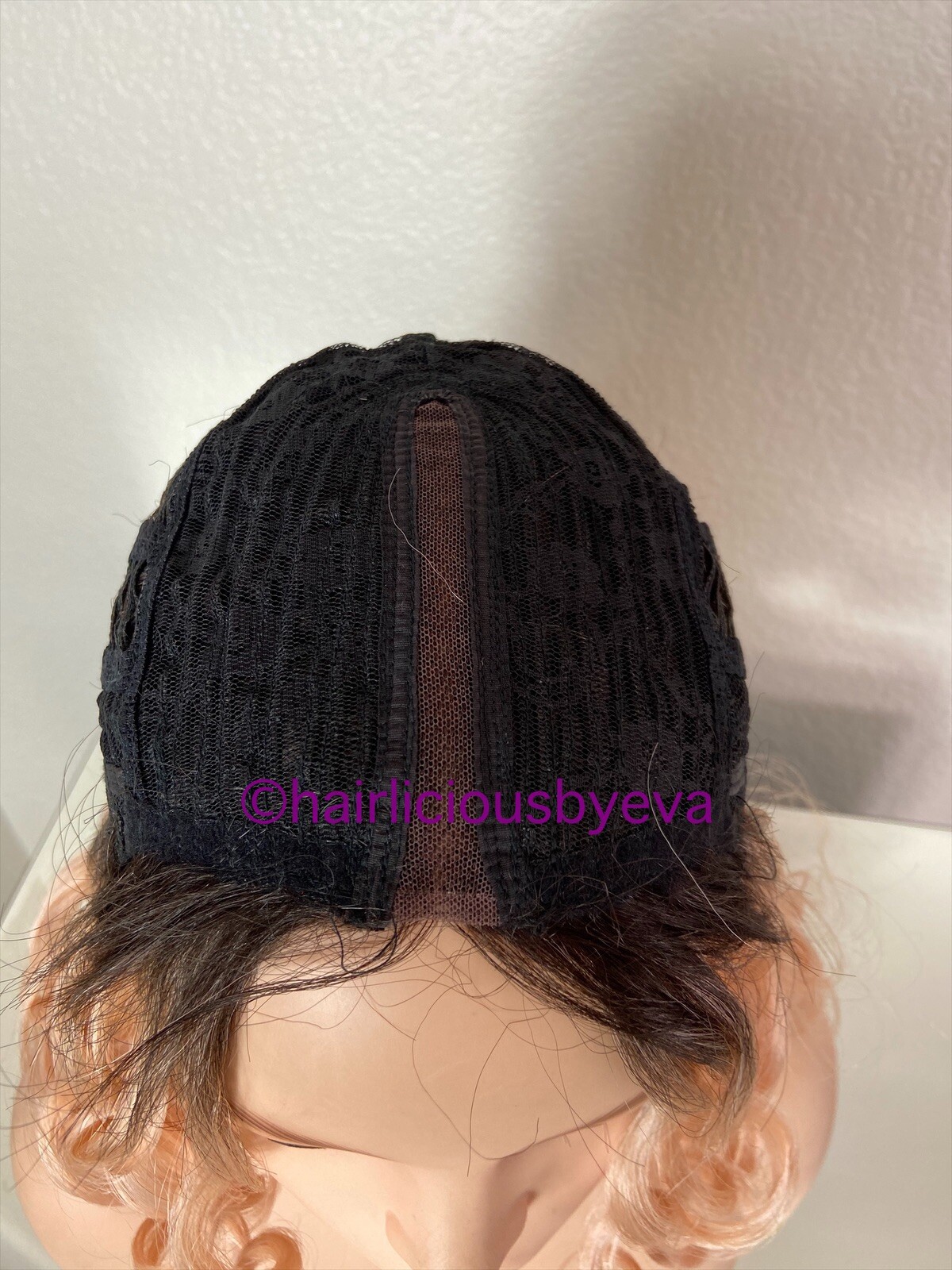 Bob Wig Curly Rose Gold Pink Ombré Middle Part Short Length Heat Resistance Ok