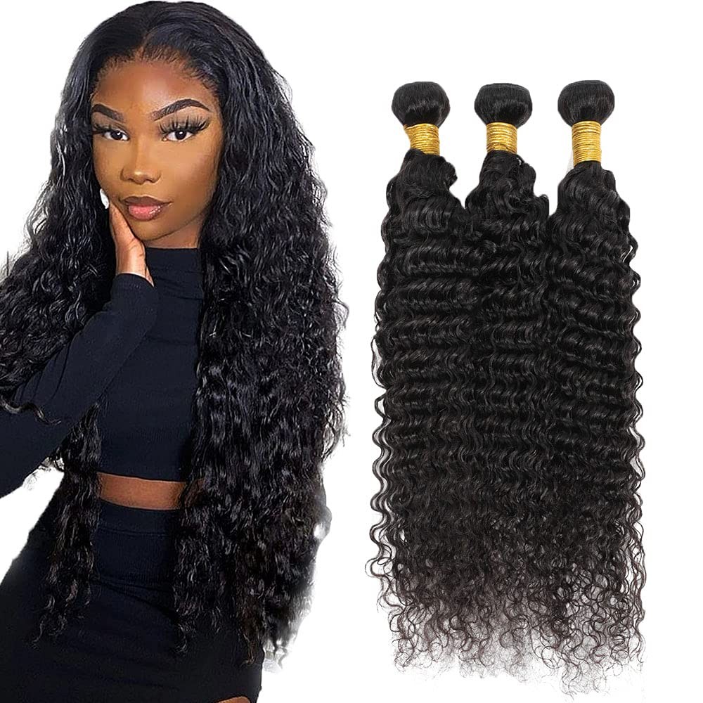 Bundles Human Hair Deep Wave 28 30 32 Inch Deep Wave Bundle #1B Natural Black…