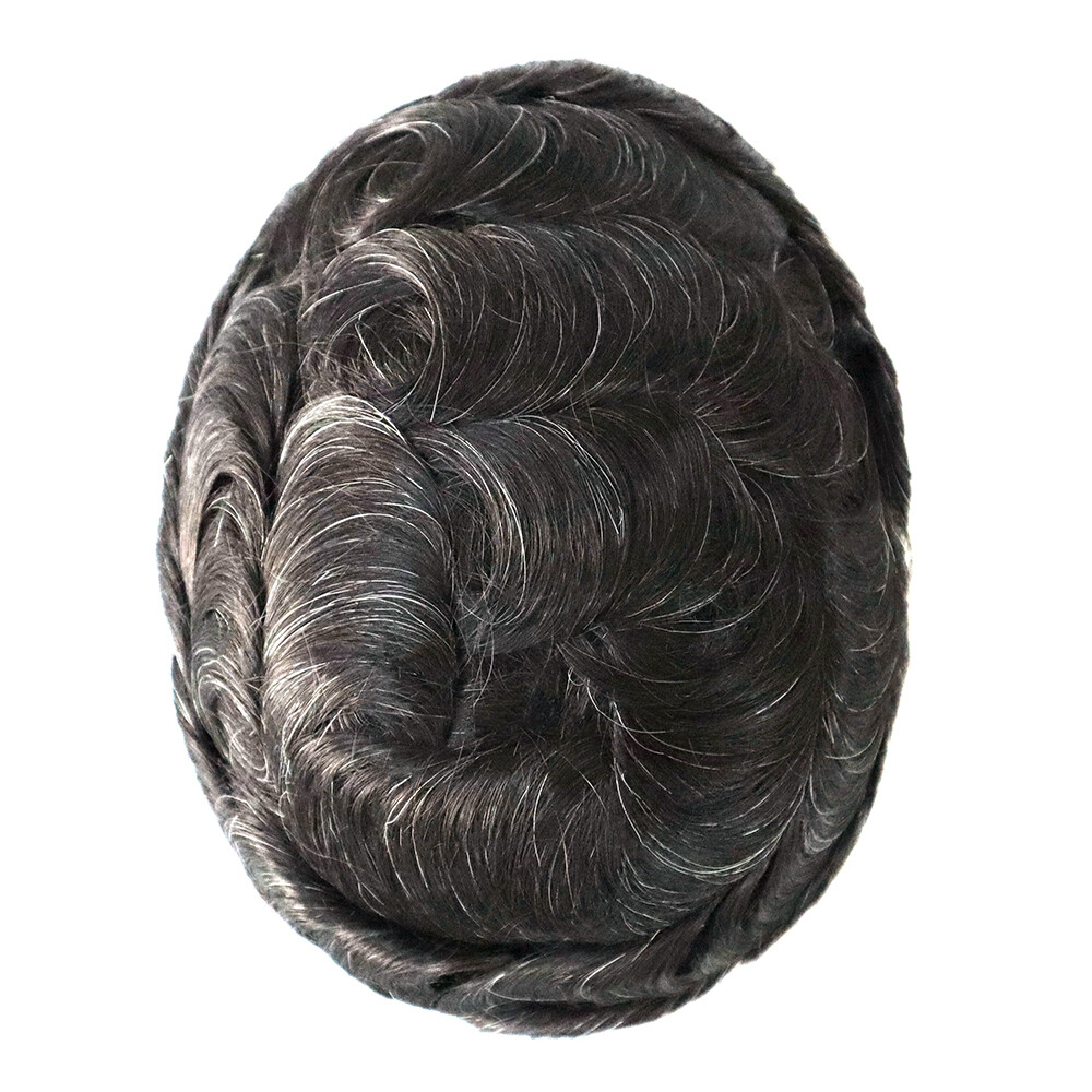 Super Mens Human Hair Thin Skin V Looped Replecement System Hairpieces Gent Wigs