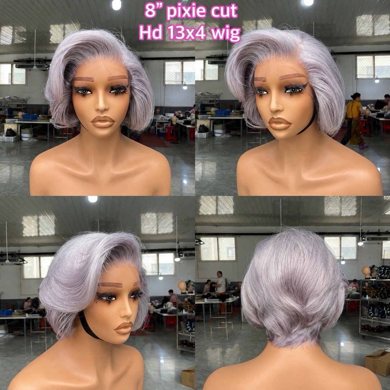 8” Pixie Cut Human Hair Wig HD 13×4 Lace Front Silver Gray Short Bob
