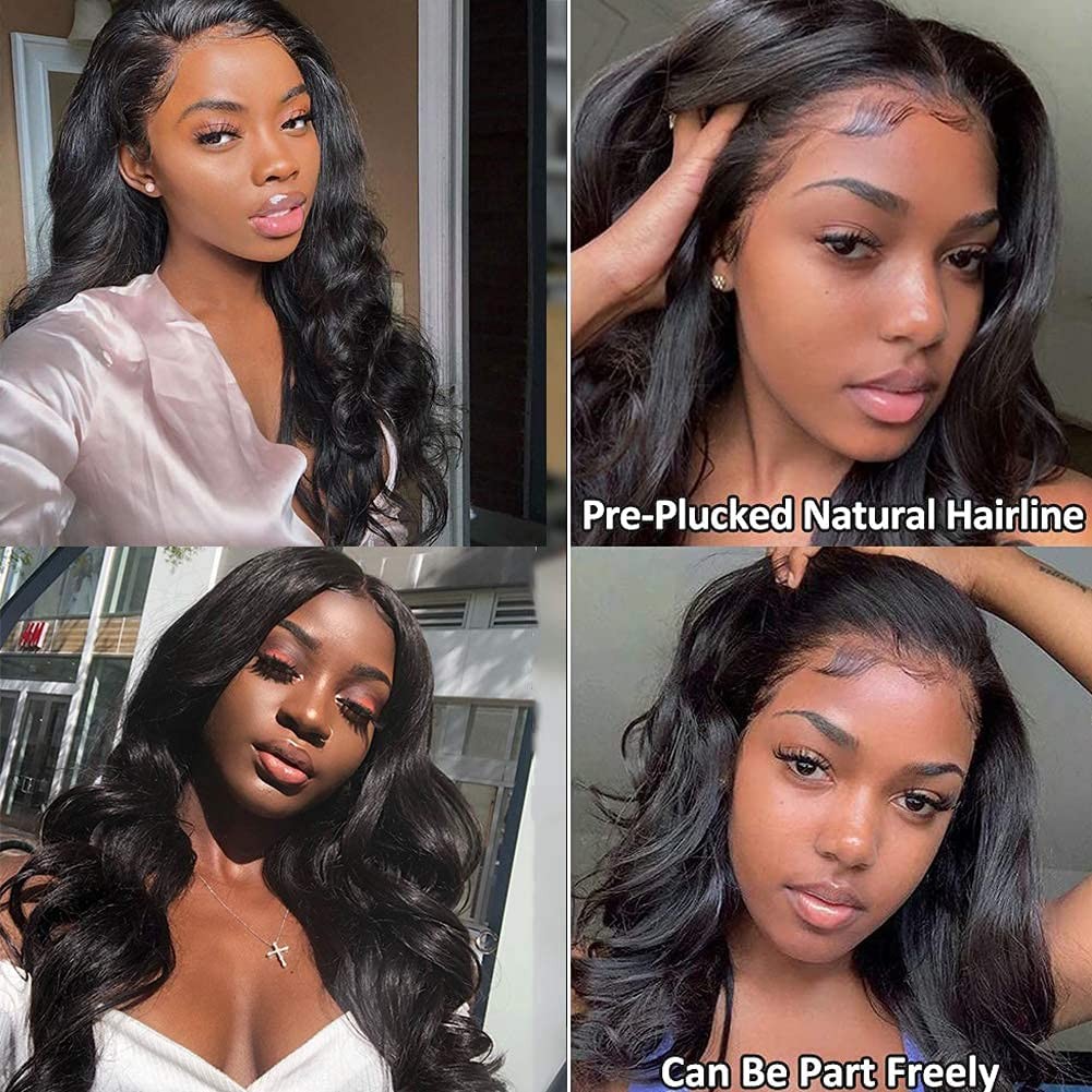 Long Body Wave Lace Front Wigs Heat Resistant Natural Black Wigs With Baby Hair