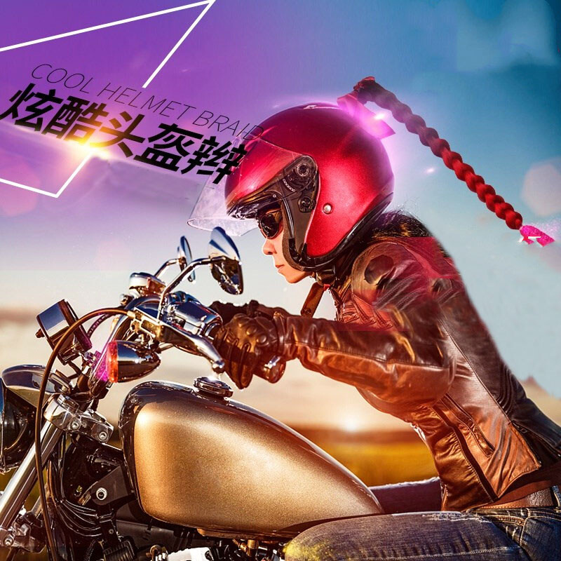 1Pcs Gradient RED Ramp Helmet Braid Ponytail Hair Pigtail For Motorcycle Bike US