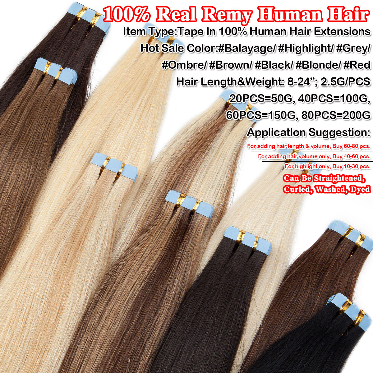 Thick Russian Tape In Remy Human Hair Extensions Skin Weft 10PCS-80PCS FULL HEAD