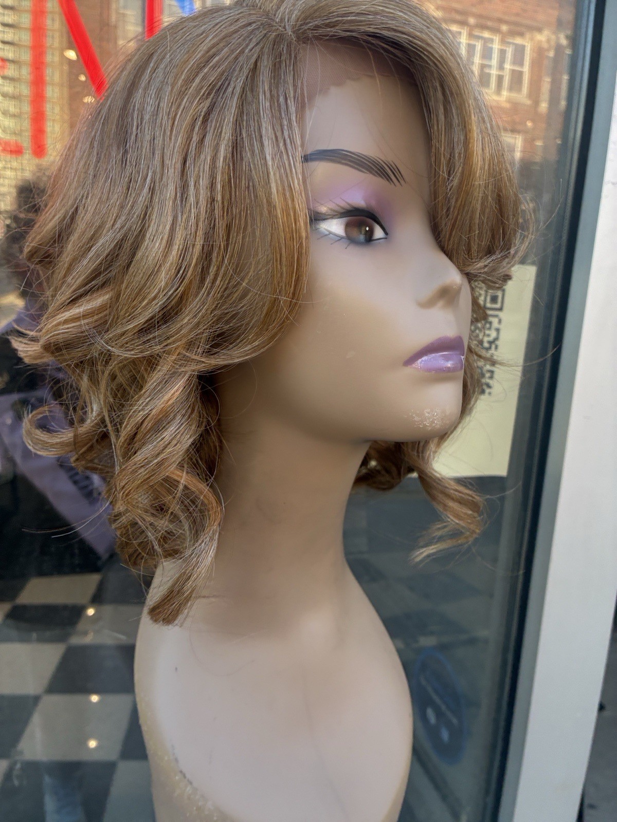 Wig￼ asymmetrical, Romantic Curls, Lace, Front Side, Part With Golden Blonde