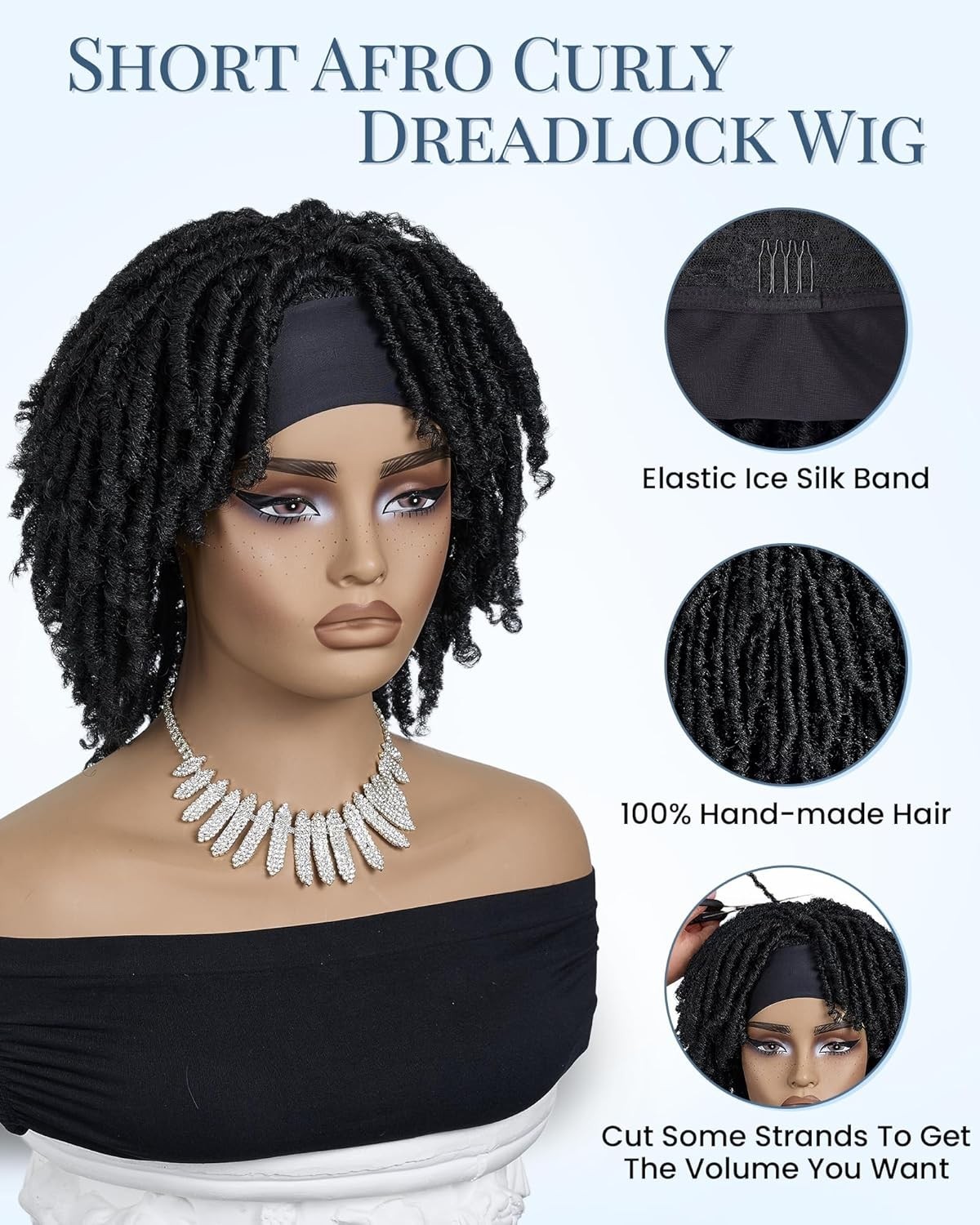 Afro Curly Short Dreadlock Braided Headband Wigs for Black Women Synthetic 12in