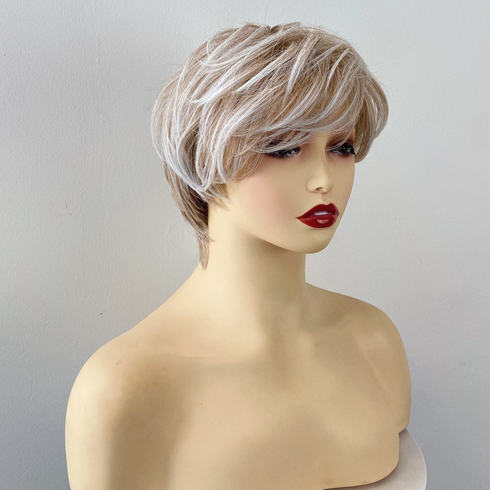 Women’s Short Layered Pixie Cut Wig Ombre Ash Blonde Synthetic