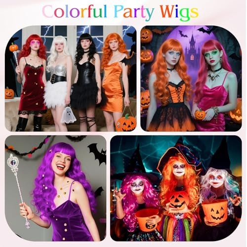 Neon Wigs for Women with Heart Sunglasses, Colorful Long Curly Wigs Hot Pink