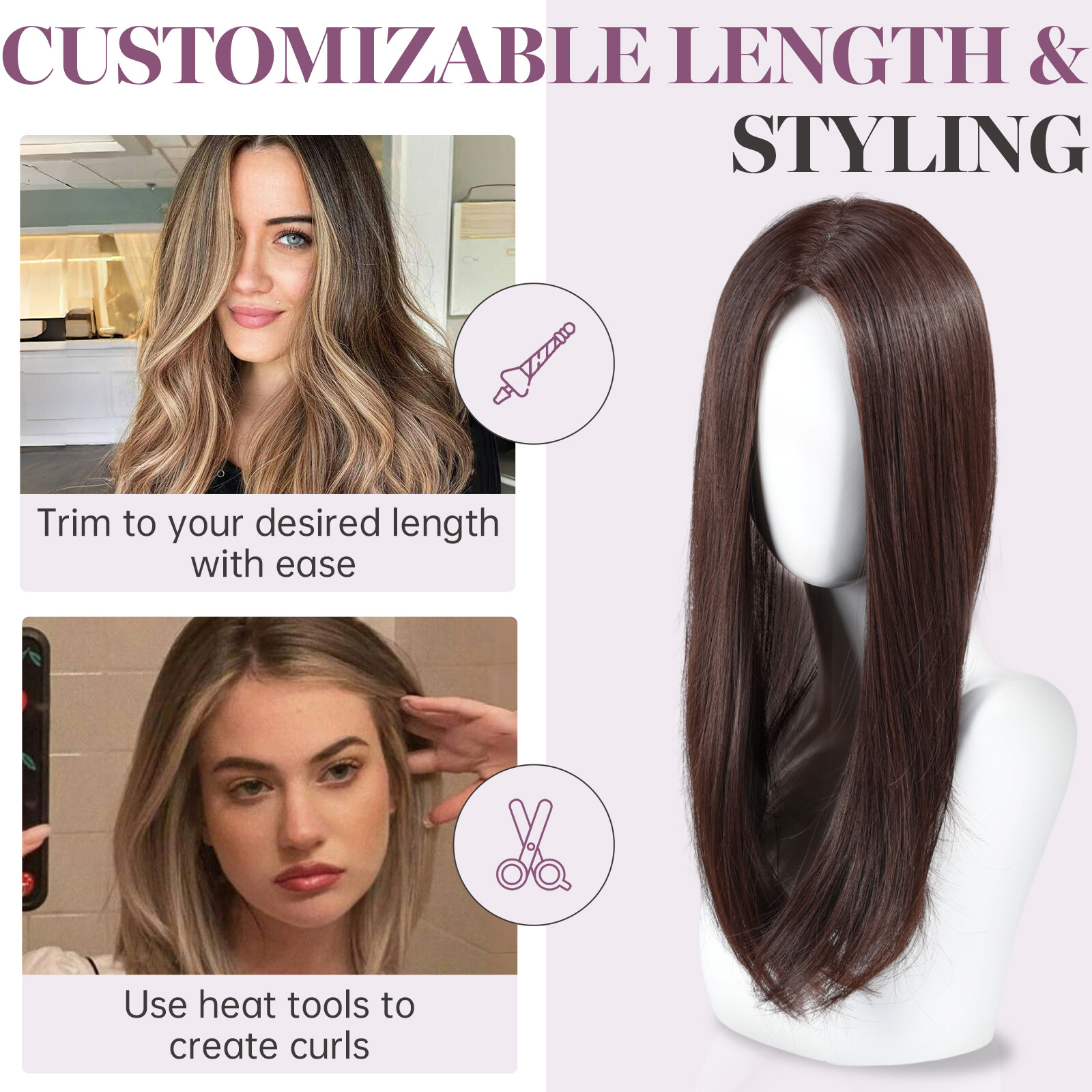 18 Inch Hair Toppers Synthetic Hair Toppers Hair Pieces Swiss Base with 3 Clips