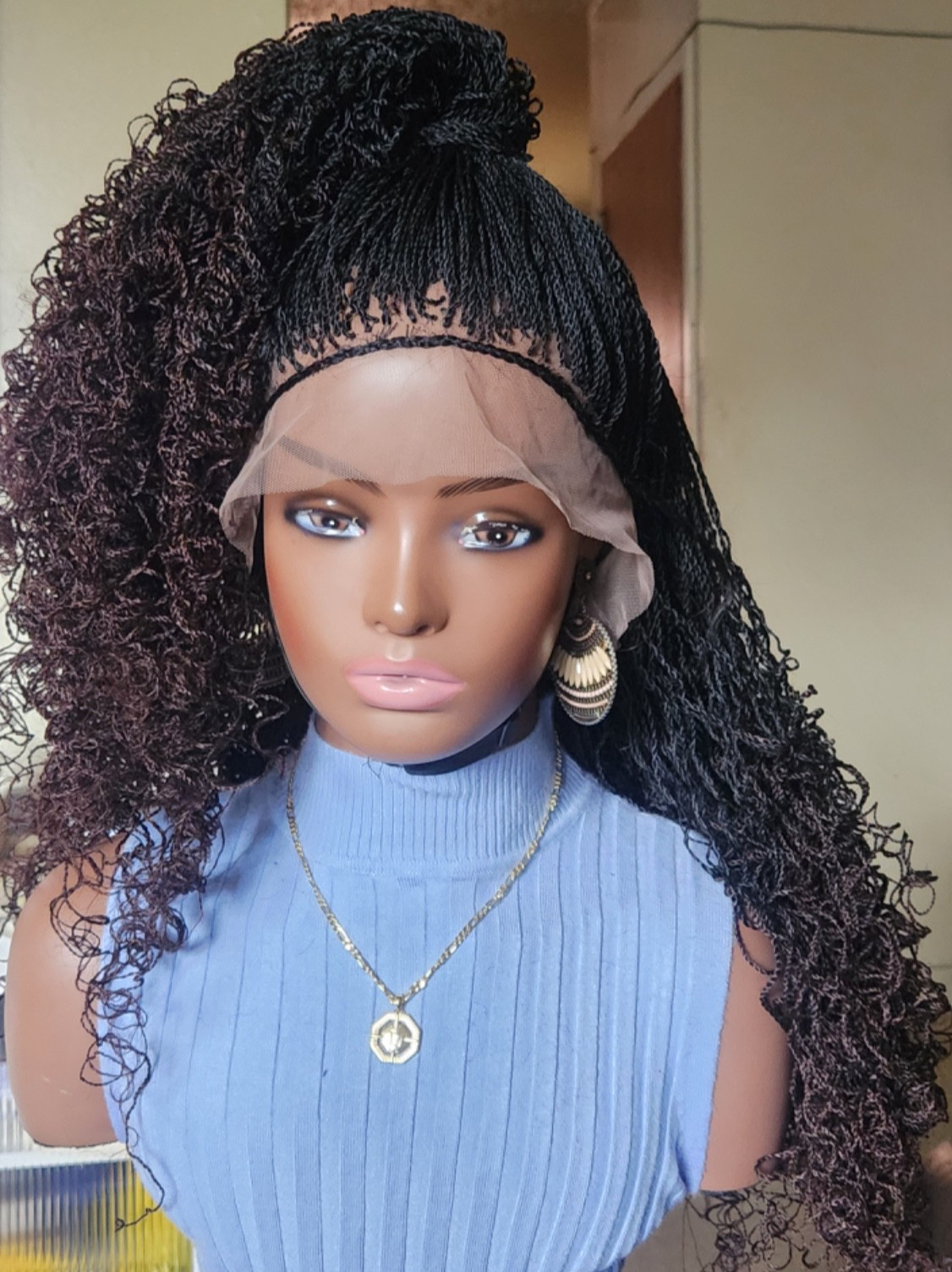 Handmade braided long Senegalese twist curly wig 1B/Dark Brown
