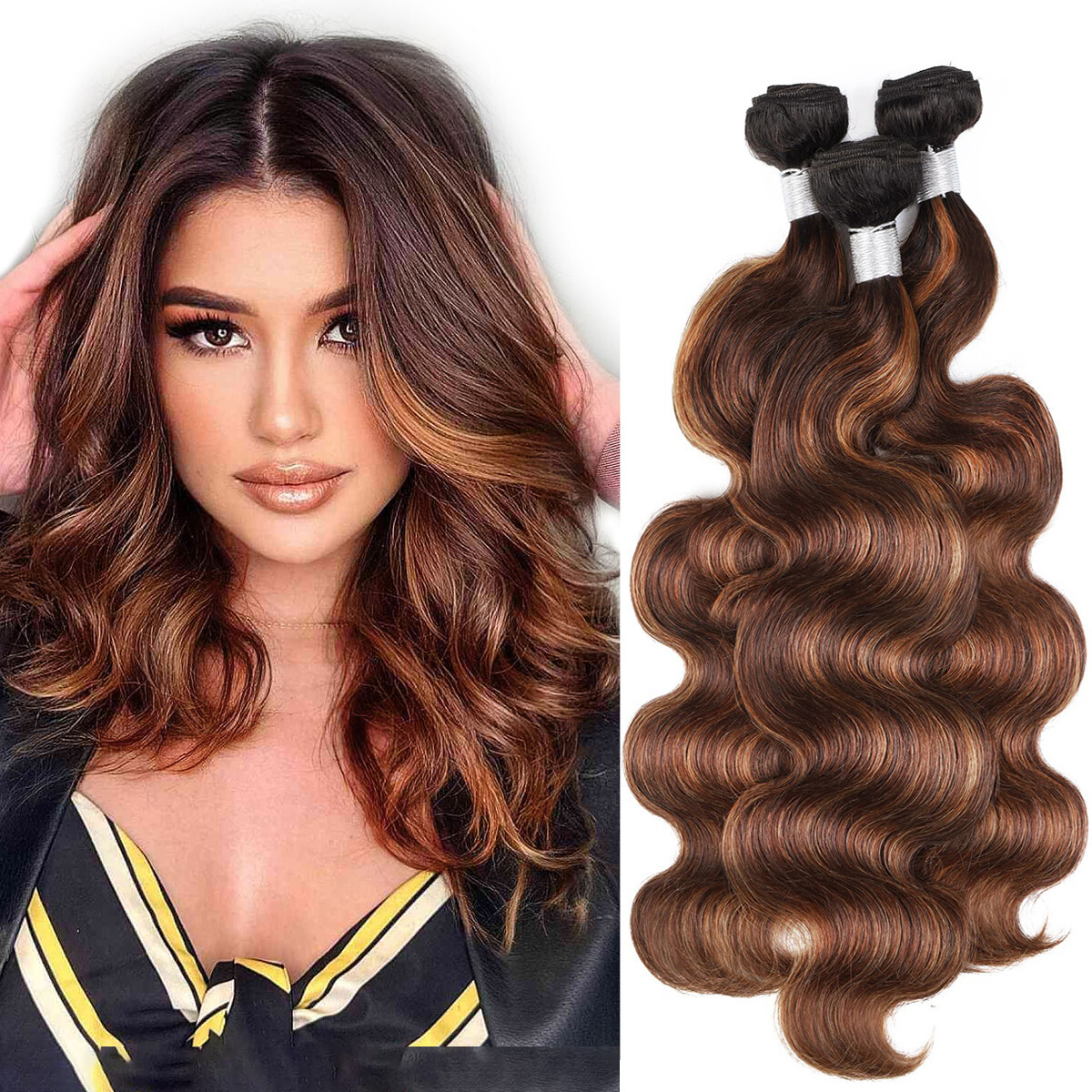 1/3/4 Bundles Brazilian Body Wave Human Hair Wefts Remy Hair Extensions #1B/4/30