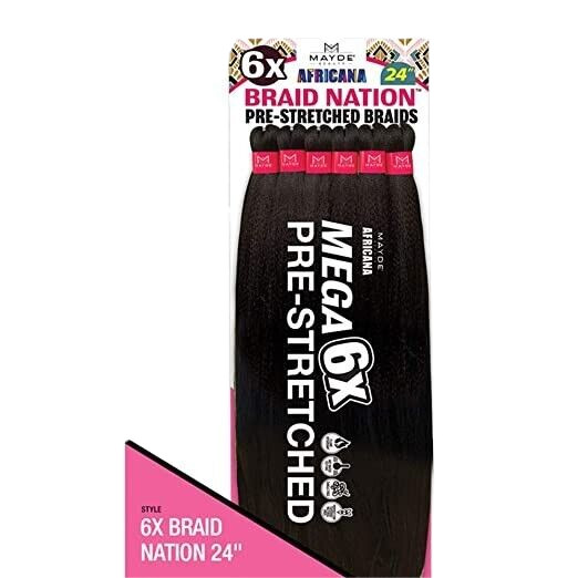 Mayde Africana Braid Nation Pre Stretched Braiding Hair Color T530 24in 6 Pack