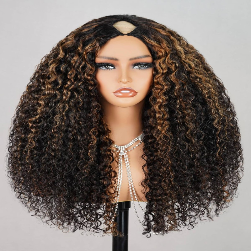 Megalook Hair V Part Wig Human Hair Highlight Wig 12A Deep Curly Wig Human Hair