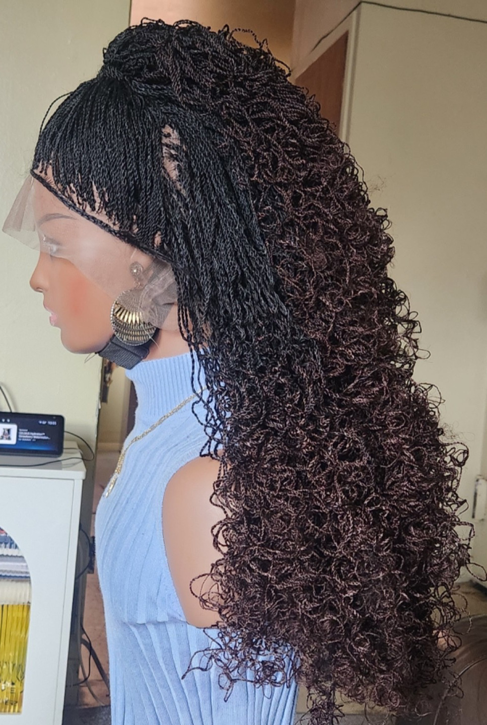 Handmade braided long Senegalese twist curly wig 1B/Dark Brown