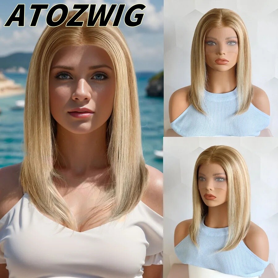 Highlight Blonde Straight Wig 100% Human Hair T Part Lace Frontal Wig Natural