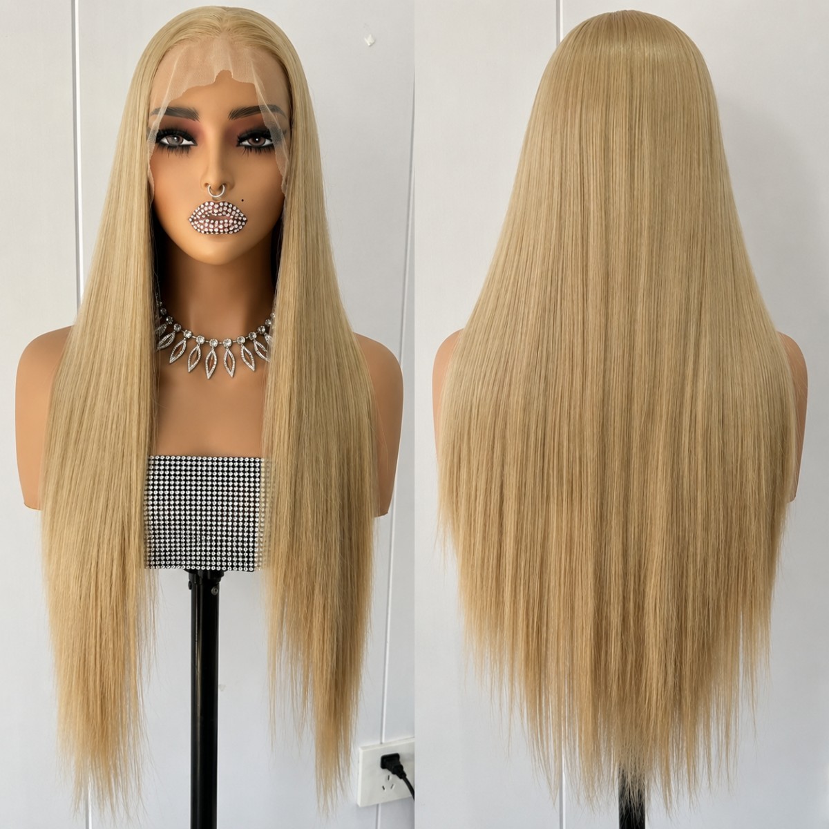 Soft Long Straight Ash Blonde Heat Resistant Hair Lace Front Wigs