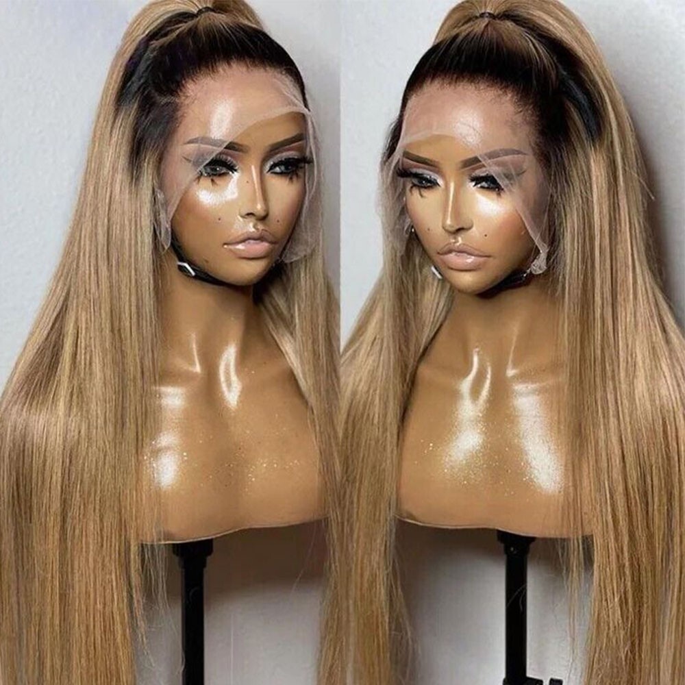 Ombre Blonde Hair Synthetic Lace Front Wigs Heat Safe Pre Plucked 13×4 Free Part