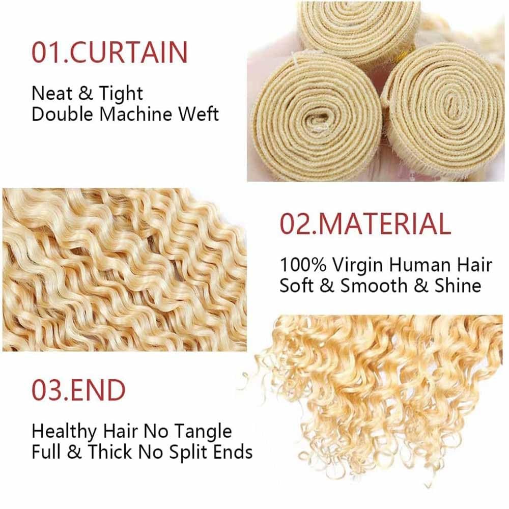 Bafamiya 613 Blonde Bundles Human Hair 24 26 28 Curly Wave Color 613 Human Hair