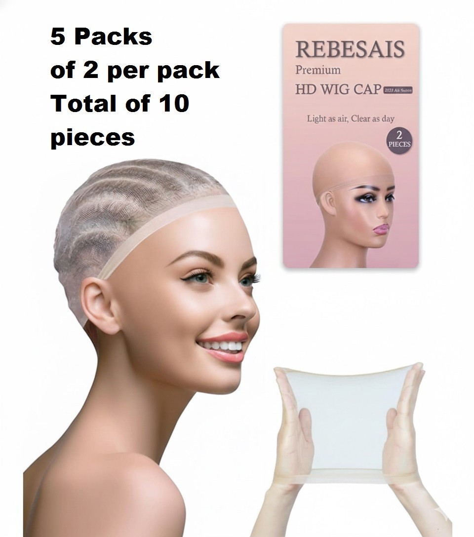 Rebesais 5 pk 10 pc Bulk Wig Cap women sheer light thin nylon invisible hairline