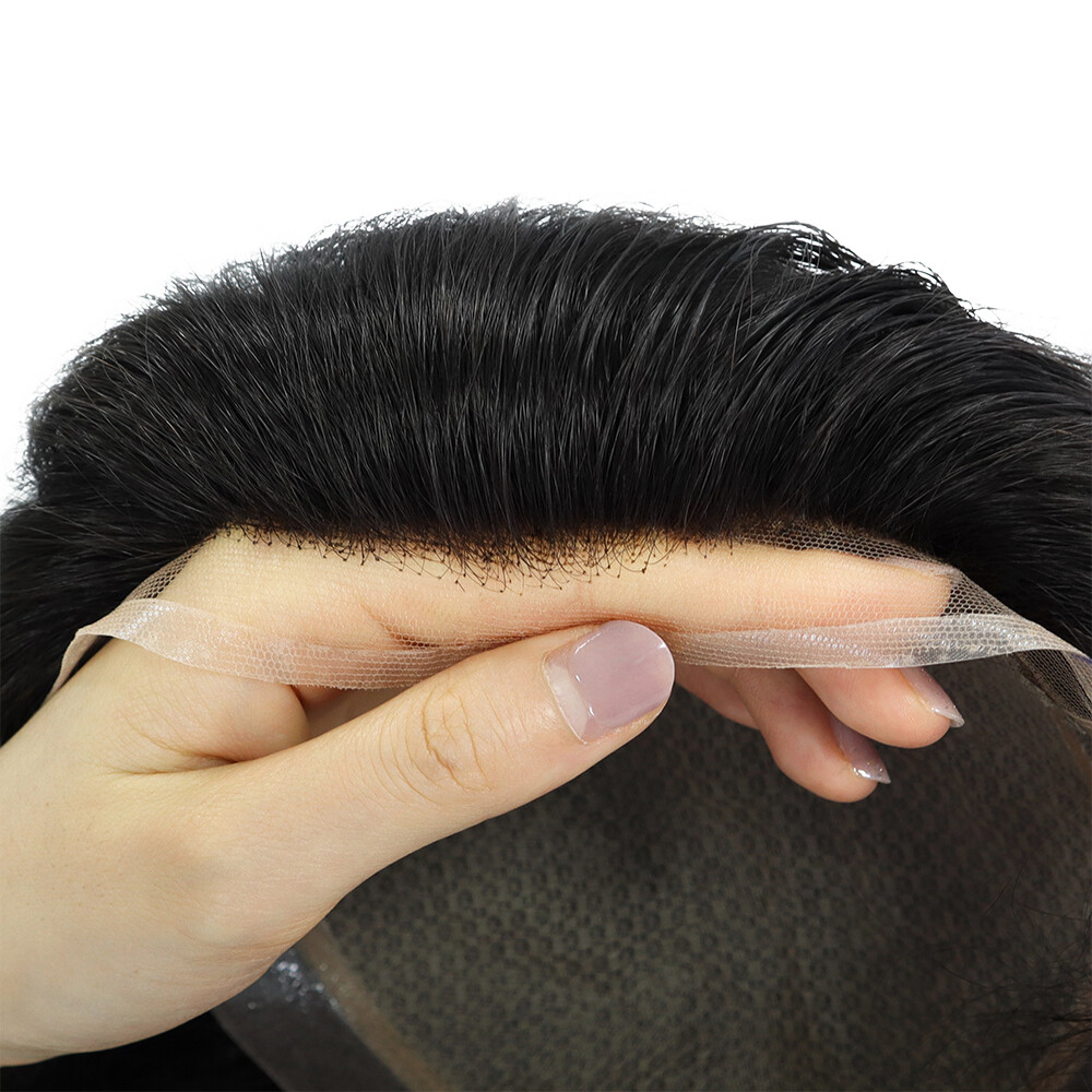 Mens Toupee Human Hair System Silk Top French Lace Front Hairpiece I-lACE #NC