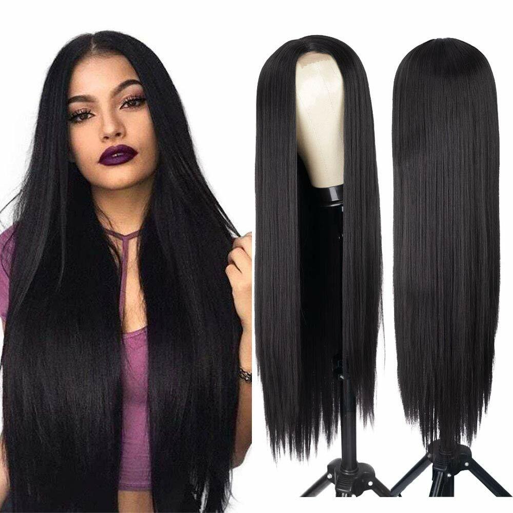 Pop Womens Black Long Straight Hair Wigs Party daily Fashion Ladies Full Wig USA