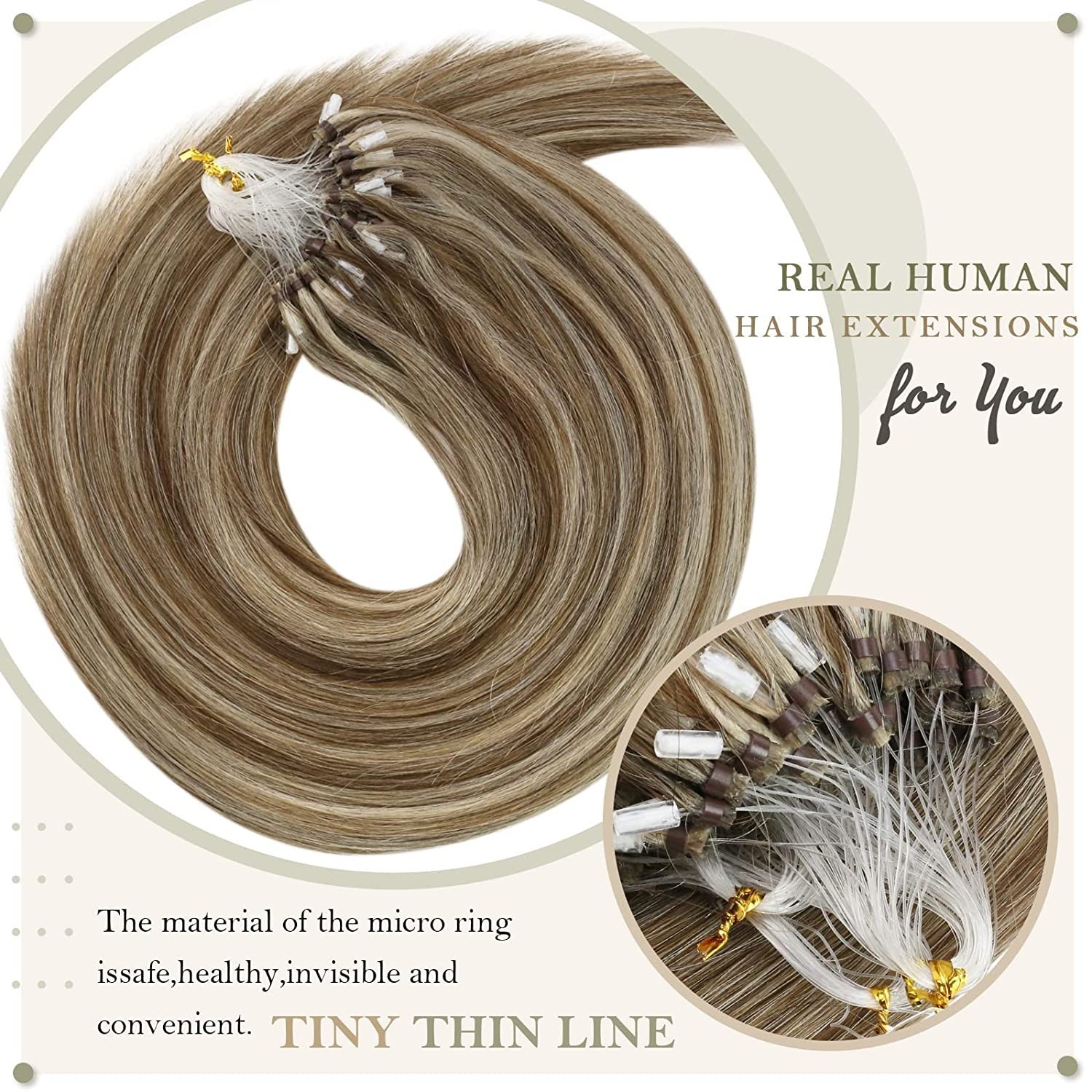 Micro Bead Loop Hair Extensions 100% Remy Human Hair Micro Rings Balayage Ombre