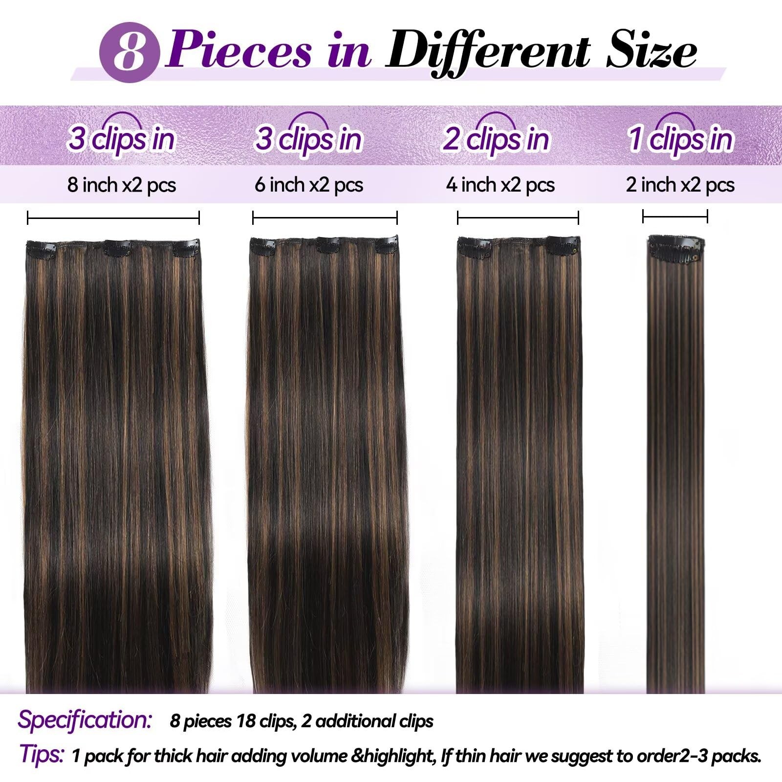 Clip in Hair Extensions Real Human Hair 18 inch 100g/3.6oz Straight Seamless …