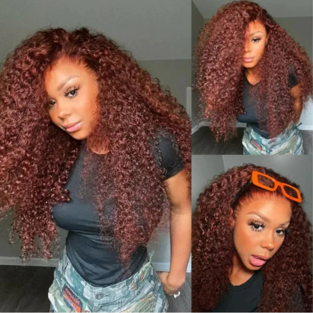 UNice Brazilian Reddish Brown Curly 3 Bundles Human Hair Weaves Cooper Red Wefts