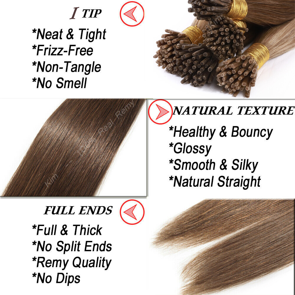3 PCS Straight I Tip Real 100% Human Hair Extensions Thick 50g 26Inch
